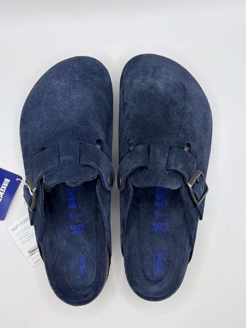 Birkenstock Boston Soft Footbed clogs in navy blue suede, size EU 42No Box